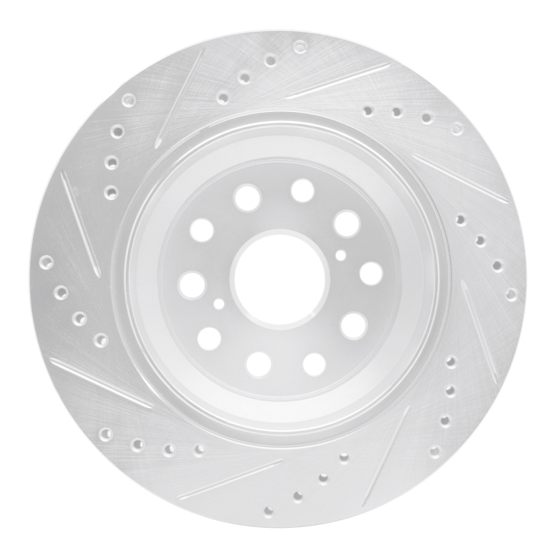 Lexus LS460 Brake Rotor (1) - Rear Right - R1 Concepts - Drilled & Slotted - Silver - `07-`17